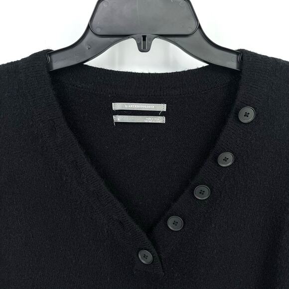 Anthropologie V Neck Button Trim Sweater Womens Size Small Solid Black - Picture 2 of 5